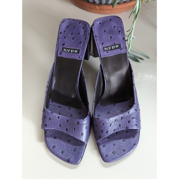 Vintage Y2K 1990s Hype Purple Ostrich Square Toed Kitten Heels 7.5 - Picture 2 of 6
